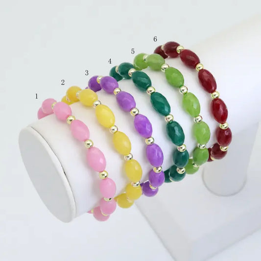 Faceted Rice Jade Stretchy Braceket,