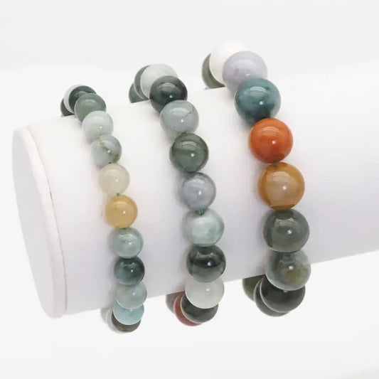 Genuine Burma Jade Round Smooth Stretchy Bracelet,