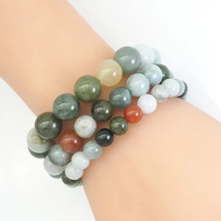 Genuine Burma Jade Round Smooth Stretchy Bracelet,