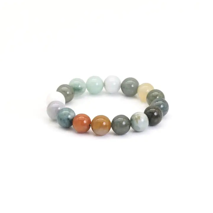 Genuine Burma Jade Round Smooth Stretchy Bracelet,