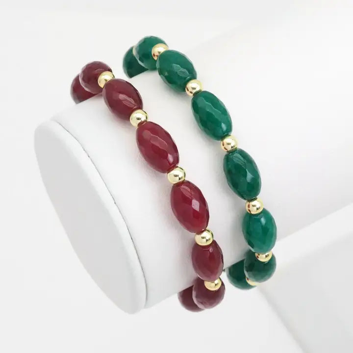 Faceted Rice Jade Stretchy Braceket,