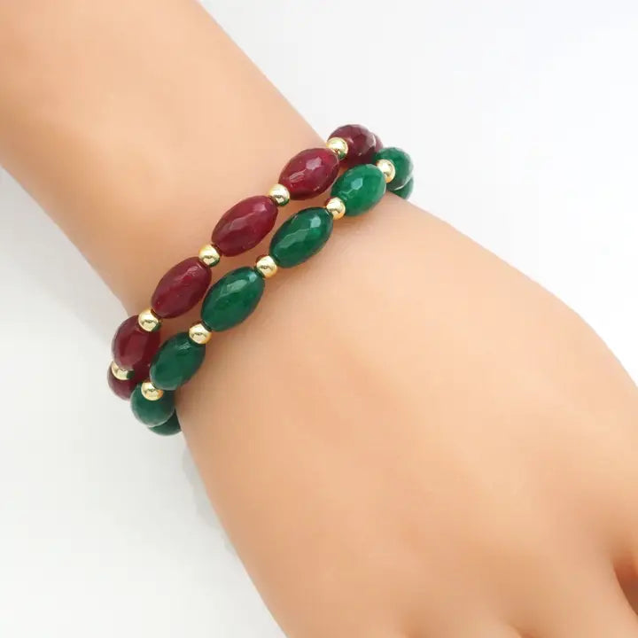 Faceted Rice Jade Stretchy Braceket,