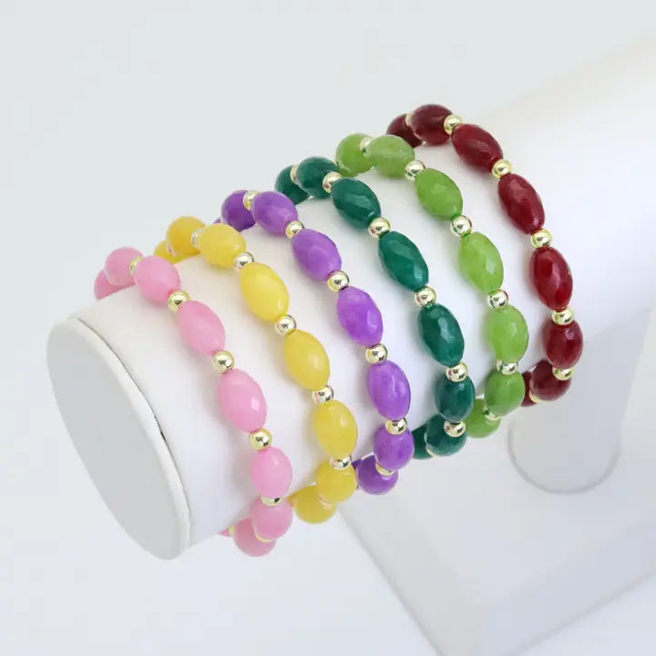 Faceted Rice Jade Stretchy Braceket,